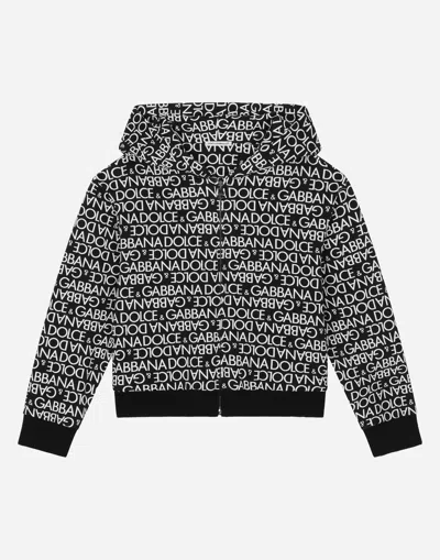 Dolce & Gabbana Zip-up Hoodie With All-over Logo Print In Multicolor