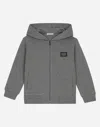 Dolce & Gabbana Zip-up Hoodie With Logo Tag In Grey