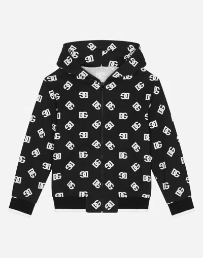 Dolce & Gabbana Zip-up Jersey Hoodie With Dg Logo Print In Multicolor