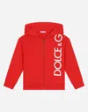 Dolce & Gabbana Zip-up Jersey Hoodie With Logo Print In Red