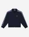 Dolce & Gabbana Zip-up Jersey Sweatshirt With Logo Side Bands In Blue