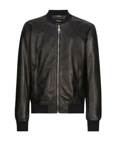 DOLCE & GABBANA ZIP-UP LEATHER BOMBER JACKET