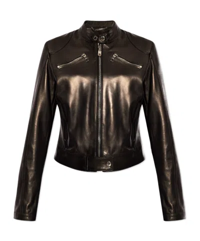 Dolce & Gabbana Zip-up Leather Jacket In Black