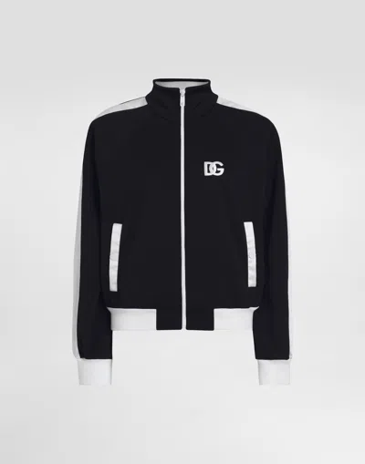 DOLCE & GABBANA ZIP-UP TRIACETATE SWEATSHIRT WITH DG LOGO EMBROIDERY