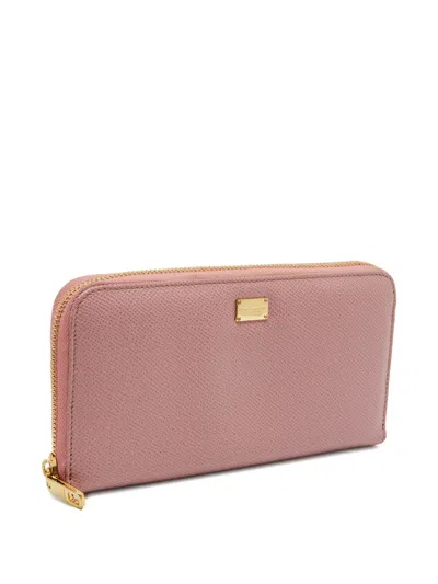 Pre-owned Dolce & Gabbana Zip-around Leather Wallet In Pink