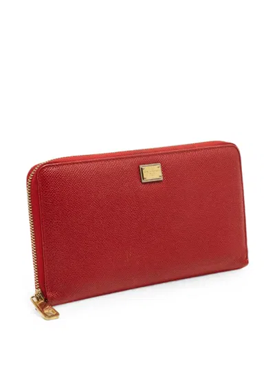 Pre-owned Dolce & Gabbana Zip-around Leather Wallet In Red