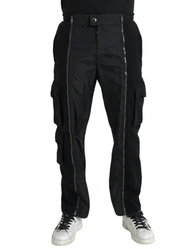 Dolce & Gabbana Zip-detail Cotton Blend Cargo Pants In Black