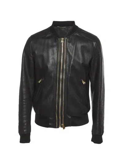 Pre-owned Dolce & Gabbana Zip-front Leather Leather Jacket In Black