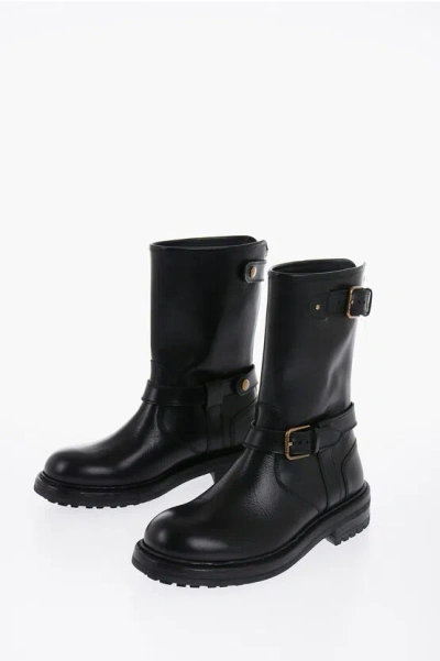 Dolce & Gabbana Zipped Closure Leather Boots With Buckles In Black