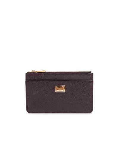 Dolce & Gabbana Zipper Card Holder In Burgundy