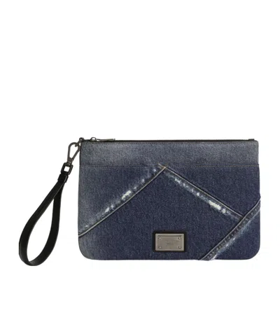 Dolce & Gabbana Zipper Clutch Bag In Blue