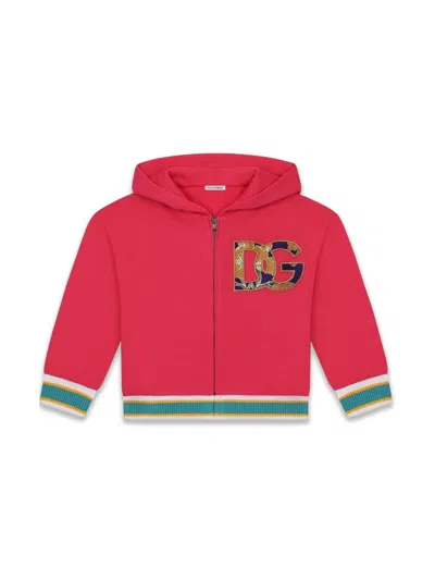 Dolce & Gabbana Kids' Logo-patch Zip-front Hoodie In Fuchsia