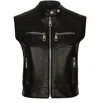 Dolce & Gabbana Logo-plaque Leather Waistcoat In Black