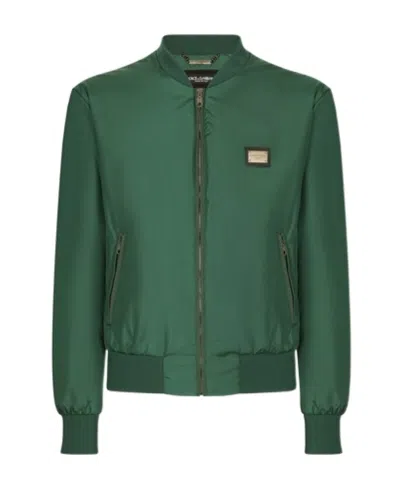 Dolce & Gabbana Zippered Long-sleeved Baseball Coat In Green