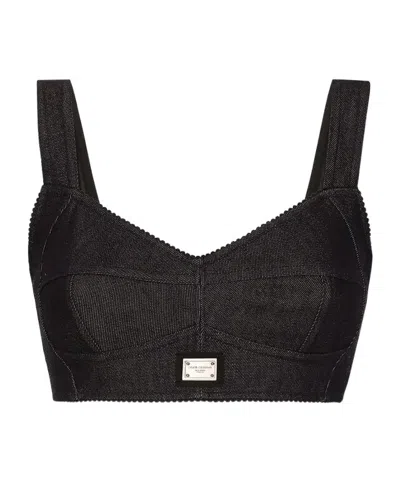 DOLCE & GABBANA LOGO-TAG DENIM CORSET TOP