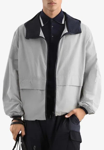 Dolce & Gabbana Zip-up Hooded Lightweight Jacket In Gray