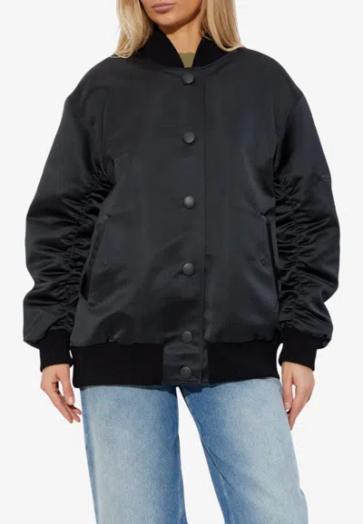 Dolce & Gabbana Zip-up Satin Bomber Jacket In Black