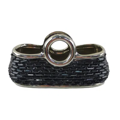 Dolce Mela Decorative Ceramic & Glass Purse Flower Vase In Black