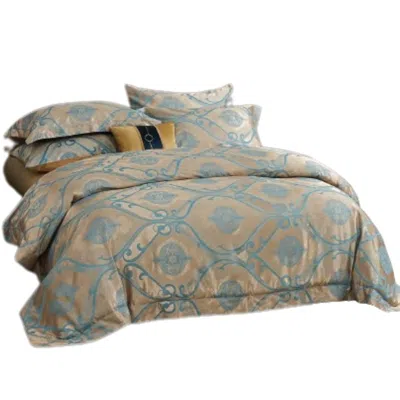 Dolce Mela Duvet Cover Set Jacquard Top & 100% Cotton Inside In Blue