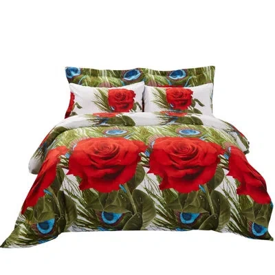 Dolce Mela Floral Bedding Reversible Duvet Cover Set In Red,green