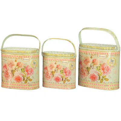Dolce Mela French Country Planters Vintage Metal Decorative Containers & Flower Pots (set Of 3) In Blue