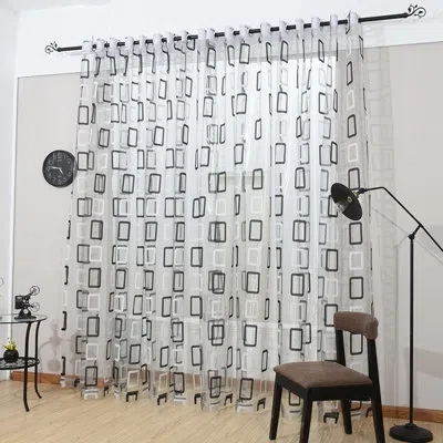 Dolce Mela Geometric Sheer Single Curtain Panel In Black,white