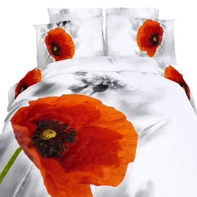Dolce Mela Noveltypoppies 4 Piece Twin Duvet Cover Set In White And Orange