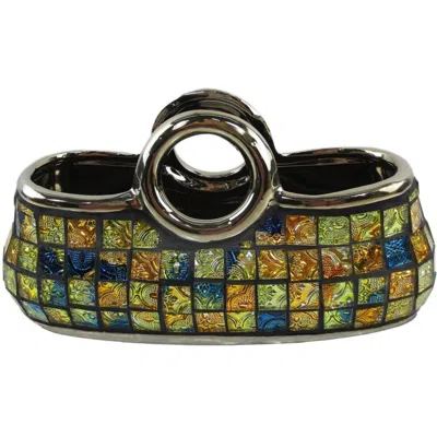 Dolce Mela Purse Decorative Ceramic & Glass Flower Vase In Multi