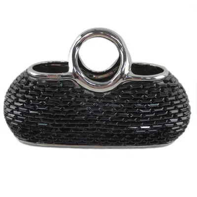 Dolce Mela Purse Decorative Ceramic & Glass Flower Vase In Black