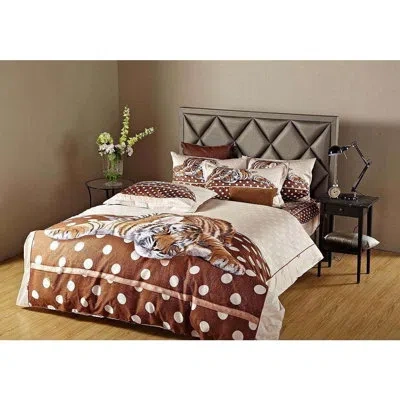 Dolce Mela Sleepy Tiger Duvet Cover Set In Brown,beige