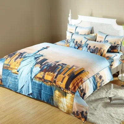 Dolce Mela Statue Of Liberty Duvet Cover Set In Blue,orange