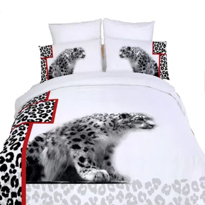 Dolce Mela Twin Size Duvet Cover Sheets Set, White Cheetahs In Animal Print