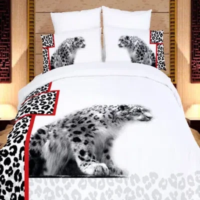 Dolce Mela White Snow Loepard Duvet Cover Set In Red,black