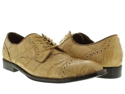 Pre-owned Dolce Pelle Men's Beige Derby Dress Shoes Real Crocodile Exotic Skin Leather