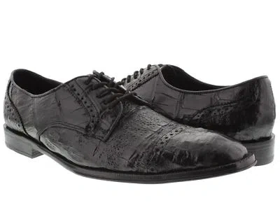 Pre-owned Dolce Pelle Mens Black Crocodile Dress Shoes Exotic Skin Genuine Leather Western Oxfords