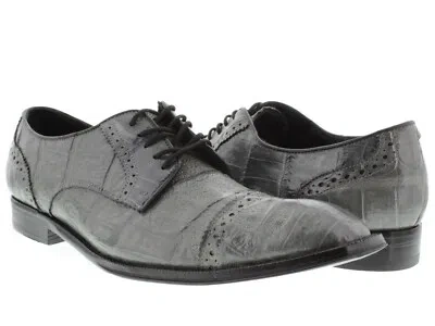 Pre-owned Dolce Pelle Mens Gray  Real Crocodile Gator Skin Dress Shoes Oxford Wing Tip