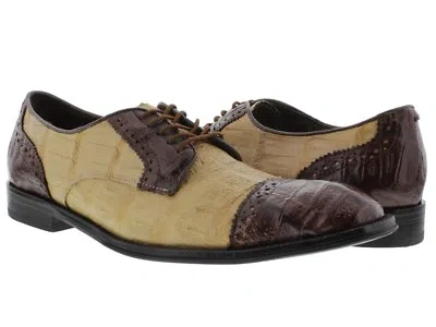 Pre-owned Dolce Pelle Mens Sand Brown Crocodile Dress Shoes Exotic Skin Genuine Leather Oxfords
