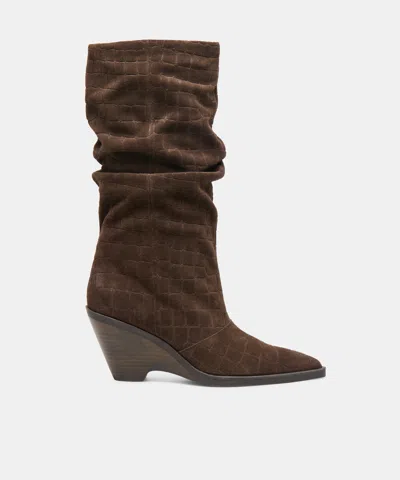 Dolce Vita Adisen Boots In Espresso Embossed Suede Size 6 By  In Brown