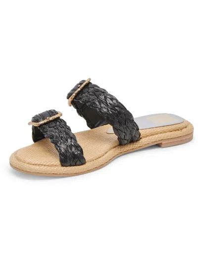 Dolce Vita Alaina Womens Raffia Slip On Slide Sandals In Black