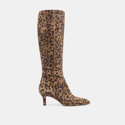DOLCE VITA ALDY BOOTS BROWN LEOPARD PRINTED SUEDE