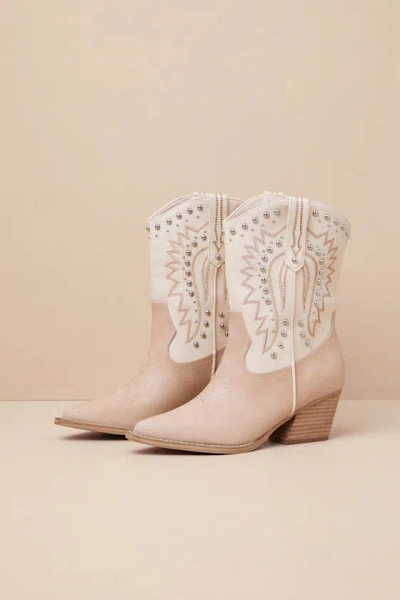 Dolce Vita Aledo Sand Multi Suede Studded Mid-calf Western Boots