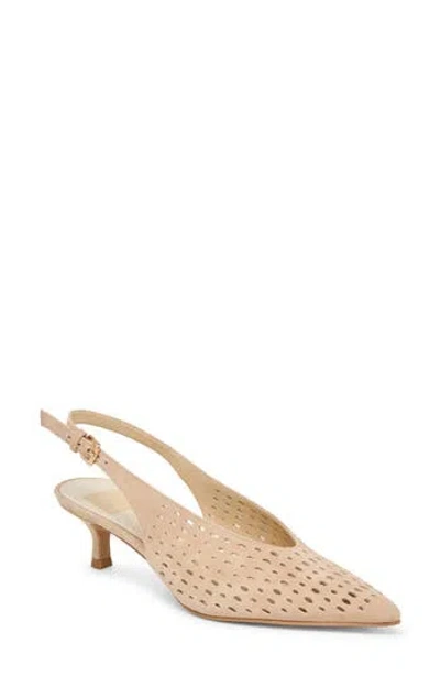 Dolce Vita Alenna Perf Slingback Pointed Toe Kitten Heel Pump In Camel Suede