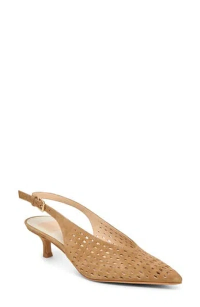 Dolce Vita Alenna Perf Slingback Pointed Toe Kitten Heel Pump In Light Brown Suede