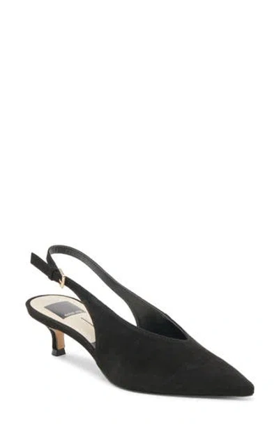 Dolce Vita Alenna Slingback Pointed Toe Kitten Heel Pump In Onyx Suede