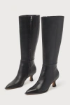 Dolce Vita Auggie Black Leather Pointed-toe Knee-high High Heel Boots In Black