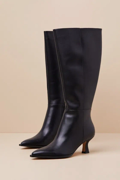 Dolce Vita Auggie Wide Calf Black Leather Pointed-toe Knee-high Boots