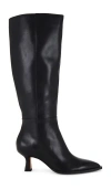 Dolce Vita Auggie Wide Calf Black Leather Pointed-toe Knee-high Boots In 블랙