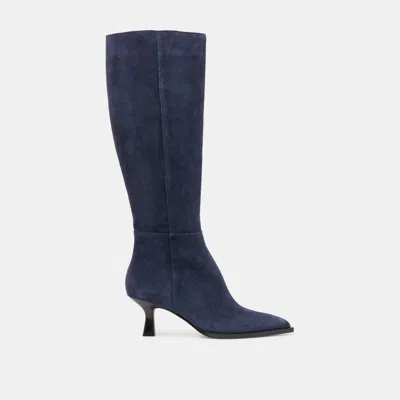 Dolce Vita Auggie Wide Calf Boots Navy Suede In Blue