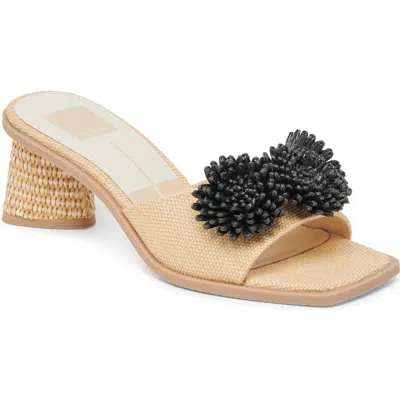 Dolce Vita Benoit Raffia Slide Sandal In Natural/black Raffia