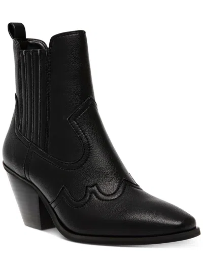 Dolce Vita Brazos Womens Faux Leather Embossed Ankle Boots In Black